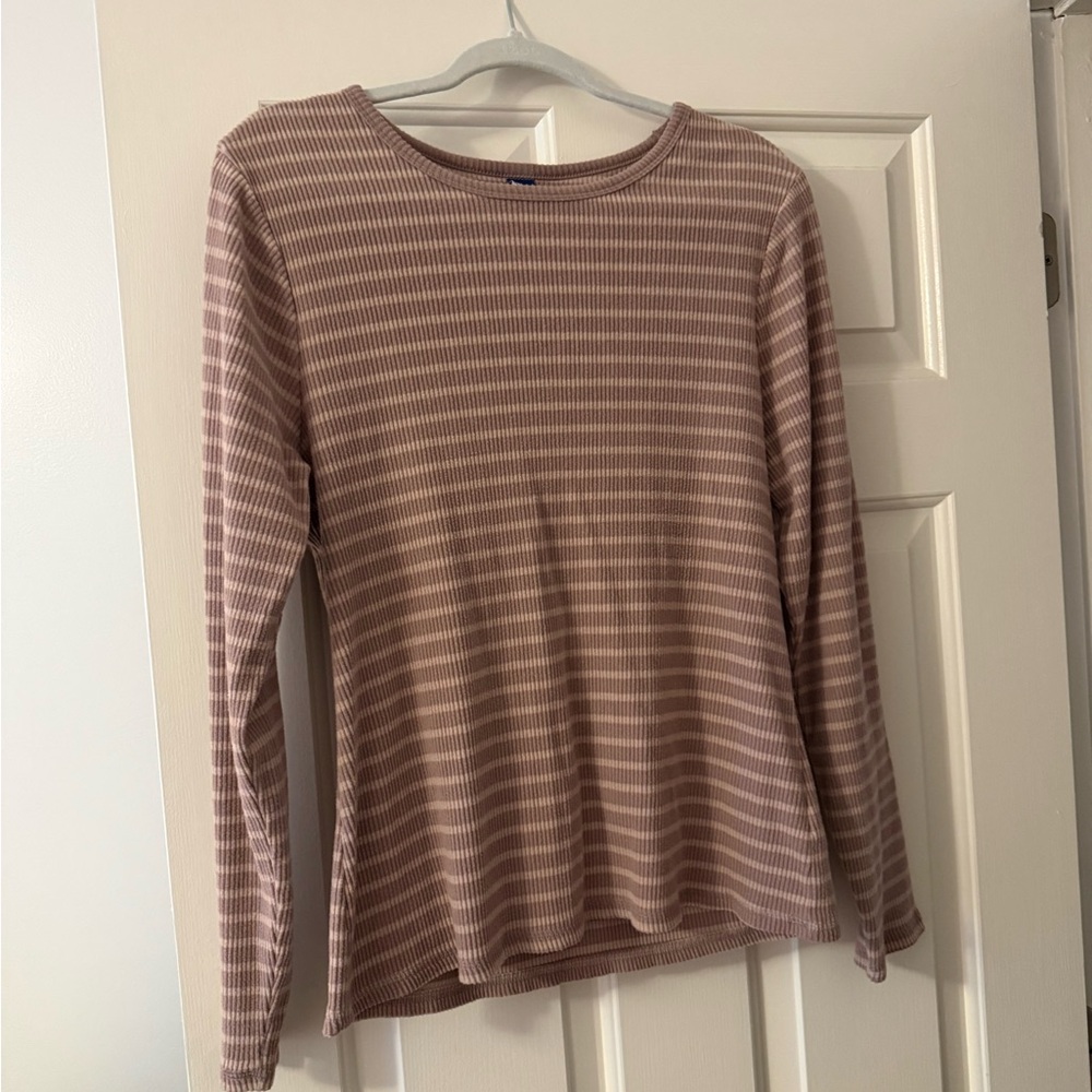 Old Navy Pink and Cream Striped Long-Sleeve Knit Top